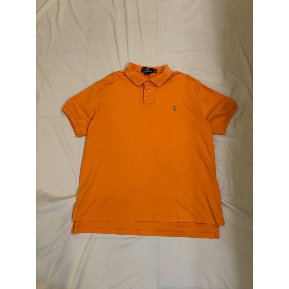 Polo Ralph Lauren Mens XL Custom Fit Orange Peach Short Sleeve‎ Polo Shirt Pony